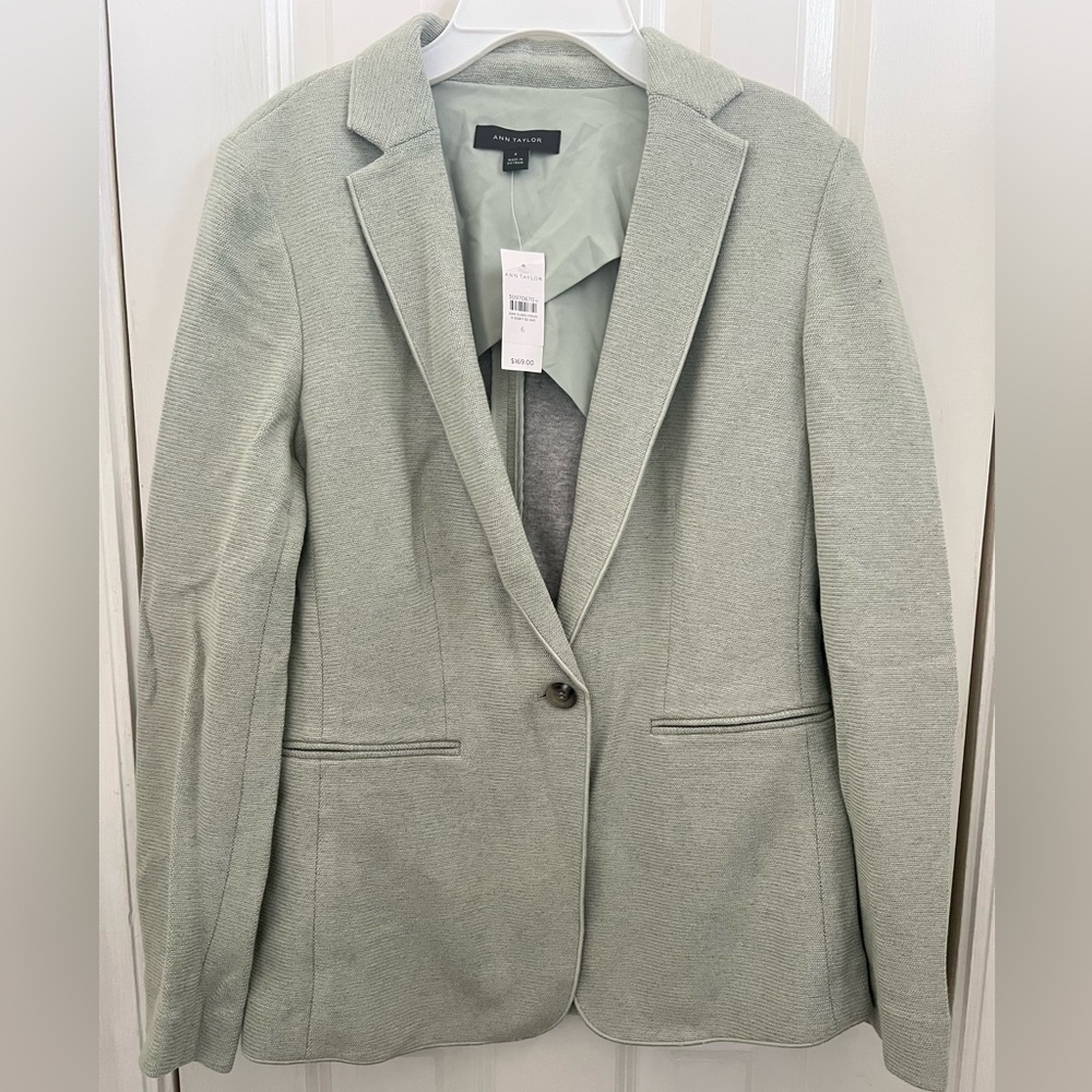 Ann Taylor Women Long Sleeve Green Sweater Woven Blazer Size 6 NEW $169